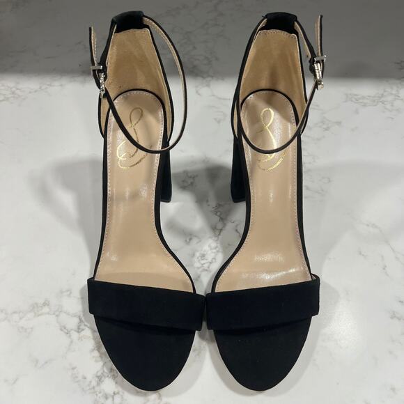 New Sam Edelman Yaro Sandals Black Suede Ankle-Strap Block Heel Sz 9